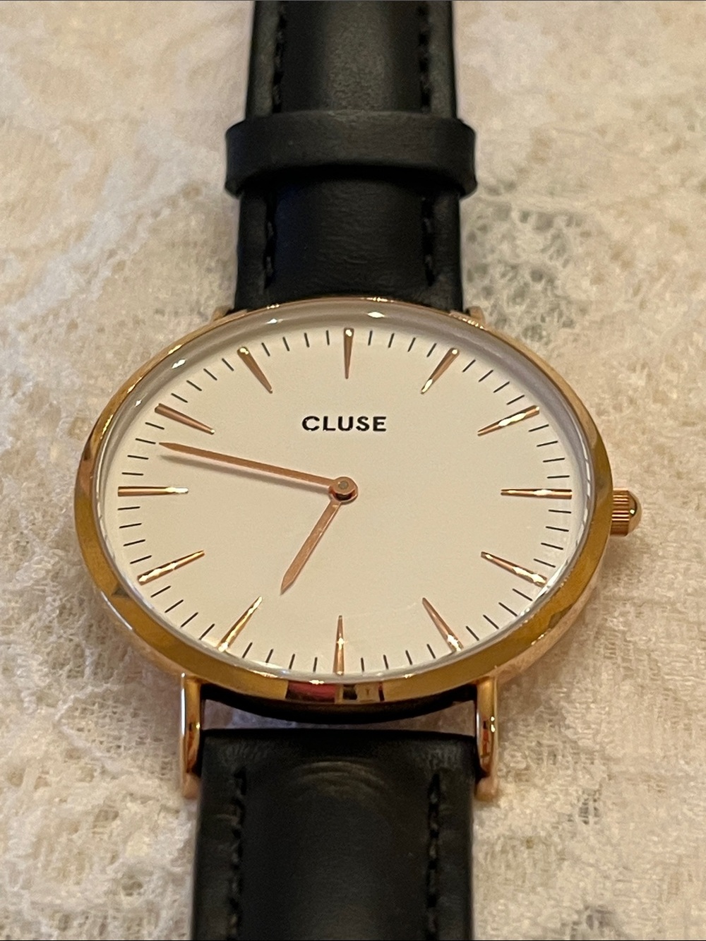 Cluse Minimalist Gold Case Watch with Black Leather Strap